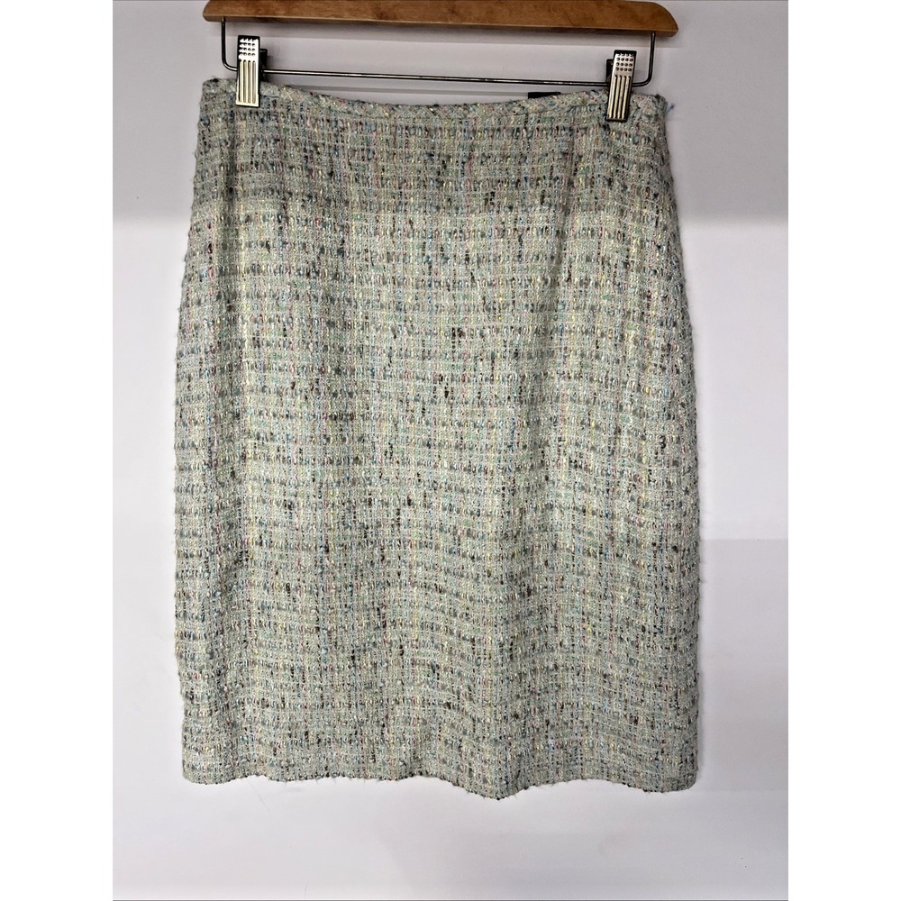 Tahari 2 Pc Boucle Tweed Skirt Suit Set Size 12 Sequin Trim Pastel Career - Picture 6 of 16